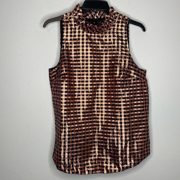 J. Crew | Ruffle Neck‎ Gingham Sleeveless Top Size Small NWT - Picture 2 of 11